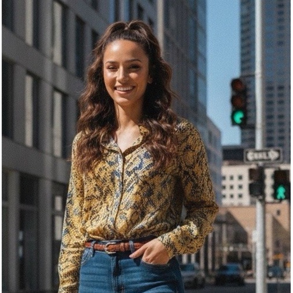 New DIANA VON FURSTENBERG yellow ILEANA LEOPARD CHIFFON Blouse Size Large